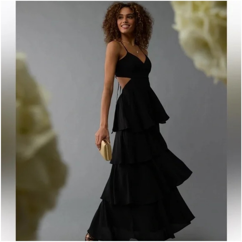 American Eagle Outfitters Black Cut Out Tiered Maxi Dress